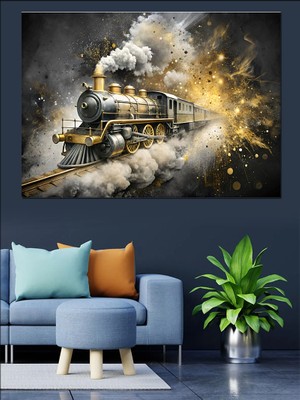 Buharlı Tren Lokomotif Dekoratif Kanvas - Mdf Ahşap Tablo