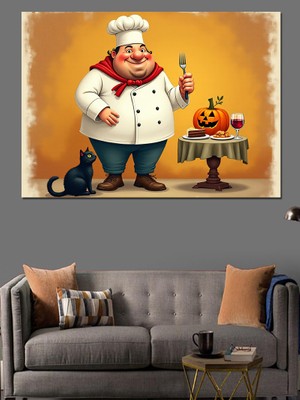 Şef ve Kabak Dekoratif Kanvas - Mdf Ahşap Tablo