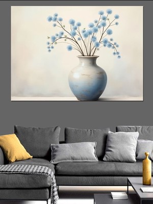 Beyaz Çiçek Vazosu Dekoratif Kanvas - Mdf Ahşap Tablo