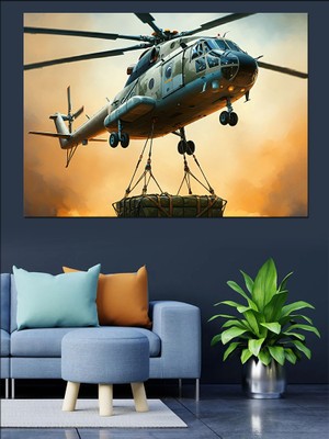 Kargo Taşıyan Helikopter Dekoratif Kanvas - Mdf Ahşap Tablo