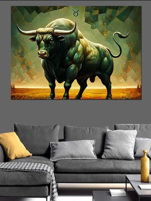 Güçlü Boğa Burcu Figürü Dekoratif Kanvas - Mdf Ahşap Tablo