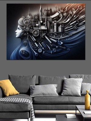 Mekanik Kadın Dekoratif Kanvas - Mdf Ahşap Tablo