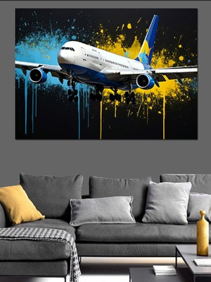 Kalkış Yapan Yolcu Uçağı Dekoratif Kanvas - Mdf Ahşap Tablo
