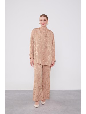 Camel Fırfır Düğme Detaylı Zncir Desen Ikili Takım