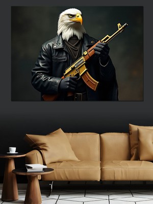 Silahlı Kartal Figürü Dekoratif Kanvas - Mdf Ahşap Tablo