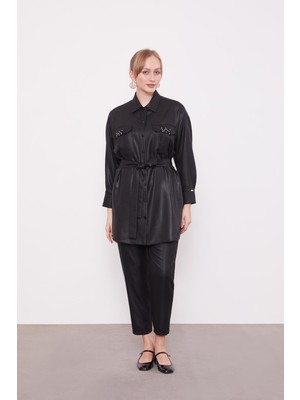 Siyah Taşlı Cep Detaylı Ikili Takım