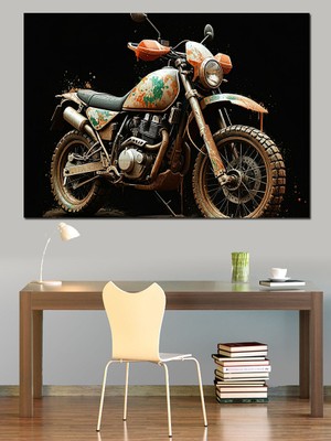 Vintage Motosiklet Tasarımı Dekoratif Kanvas - Mdf Ahşap Tablo
