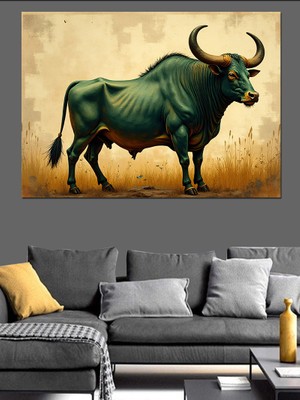 Yeşil Boğa Burcu Dekoratif Kanvas - Mdf Ahşap Tablo