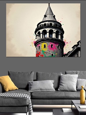 Galata Kulesi Illüstrasyonu Dekoratif Kanvas - Mdf Ahşap Tablo