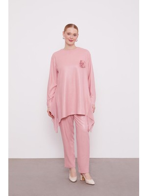 Pudra Gül Yaka Detaylı Ikii Takım
