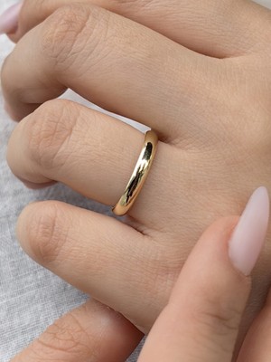 Gümüş 4 mm Bombeli 14 Ayar Altın Kaplamalı Klasik Alyans