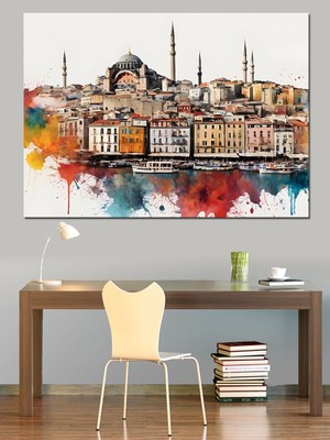 Istanbul'un Silueti Dekoratif Kanvas - Mdf Ahşap Tablo