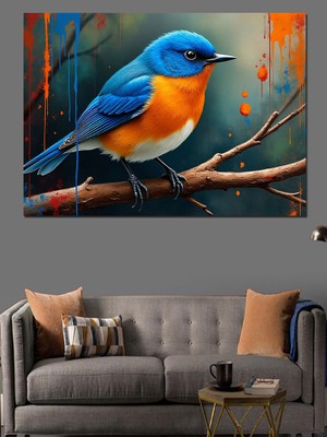 Dalda Mavi Kuş Dekoratif Kanvas - Mdf Ahşap Tablo