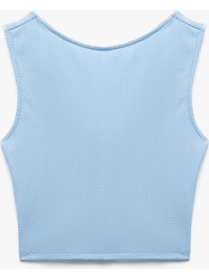 Koton Slim Fit Bisiklet Yaka Bürümcük Kumaş Sırt Dekolteli Kolsuz Tişört