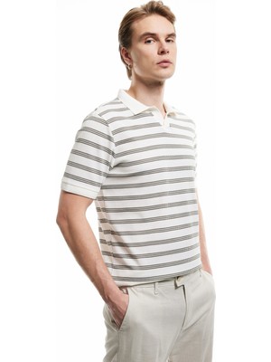 Koton Kısa Kollu Pamuk Karışımlı Regular Fit Çizgili Polo Yaka Tişört