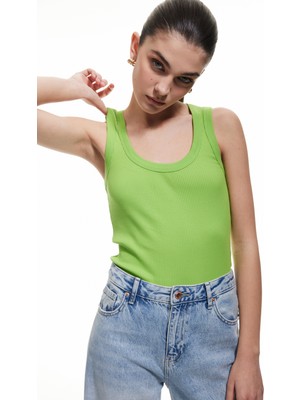 Koton Slim Fit Kolsuz U Yaka Kadın Fitilli Atlet