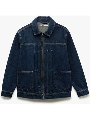 Koton Fermuarlı Pamuklu Cepli Dikiş Detaylı Gömlek Yaka Denim Ceket