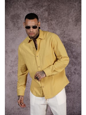 Regular Kalıp Düz Keten Erkek Gömlek