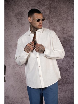 Regular Kalıp Düz Keten Erkek Gömlek