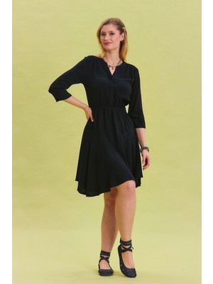 Los Banditos Hakim Yaka Düğme Detaylı Midi Elbise