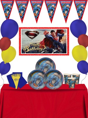 snowparty Superman Süperman  Afişli 16 Kişilik Doğum Günü Parti Malzemeleri Süsleri Seti