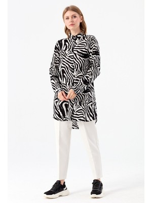 Zebra Desenli Tunik  Ekru