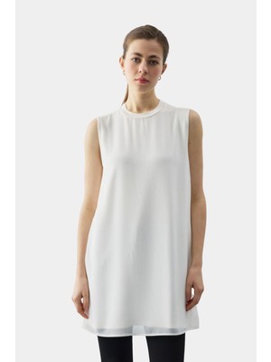 Önü Şifon Detaylı Atlet  Ekru