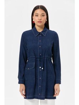Denim Baskılı Belden Büzgülü Tunik  Laci