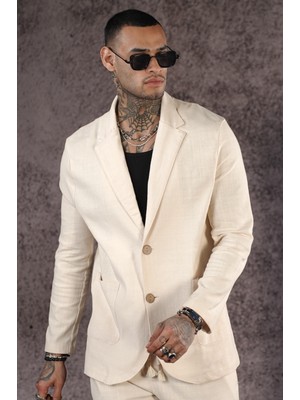 Regular Kalıp Blazer Keten Alt Üst Takım