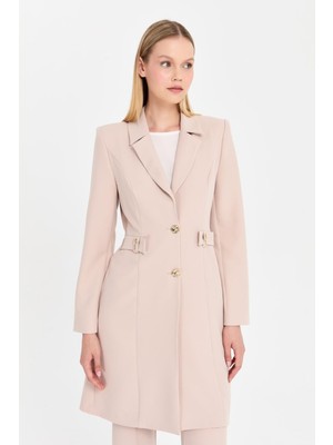 Aksesuar Detaylı Uzun Ceket Pantolon Takım  Taş