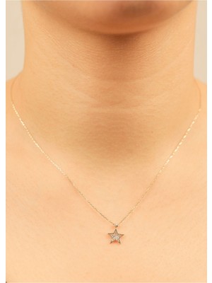 1,50  gr (Gram)   Yıldız  Taşlı Kolye 45 cm 14 Ayar Altın