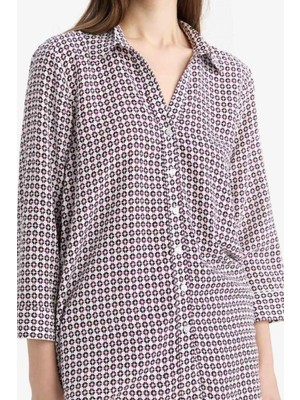 Kübra tekstil Kadın Bordo Desenli Uzun Kollu Regular Fit Uzun Kollu Gömlek, Kadın Gömlek