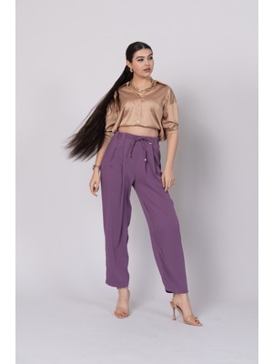 Ön Pile ve Bağcıklı Beli Lastikli Pantolon 30244