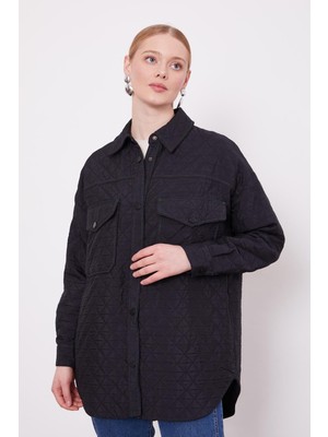 Siyah Kapitone Desen Ceket
