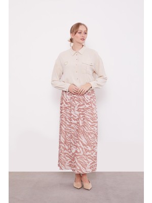 Bej Yaka Cep Detay Ceket