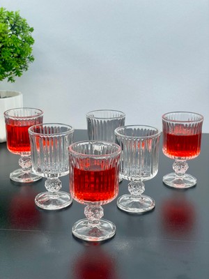Yzhome 6 Kişilik Cam Ayaklı Pinterest Model Çizgili Kahve Yanı Bardağı Bardak 65 ml