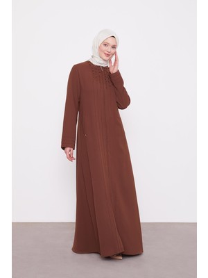 Kahve Yaka Şerit Detaylı Ferace