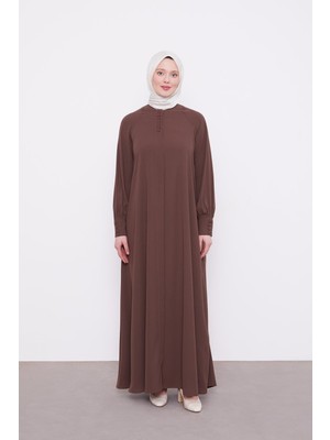 Kahve Düğme Kapamalı Ferace