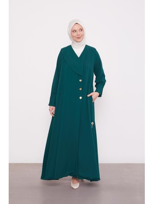 Lêvi D'or Zümrüt Yeşili Gol Düğme Detaylı Ferace