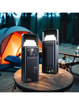 Qasul 40.000 mAh LED Işıklı Hızlı Şarj Taşınabilir Powerbank Usb+Type-C+Lightninig+Micro