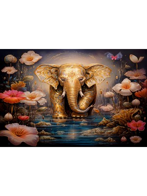Aden Dekoratif Çiçekler ve Fil Kanvas Tablo