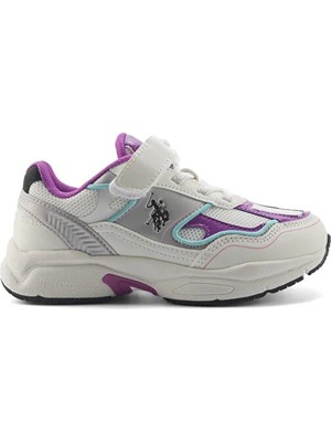 U.S. Polo Assn. Supole 5fx Cırtlı Çocuk Spor Ayakkabı Beyaz Mor