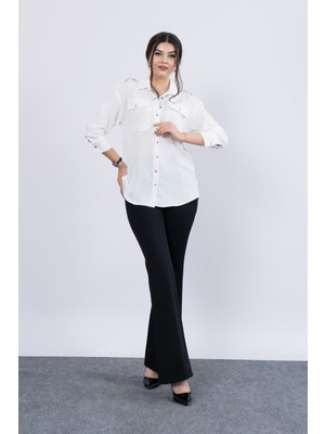 MissVina Omuz Apolet Detaylı Uzun Kol Gömlek 7996