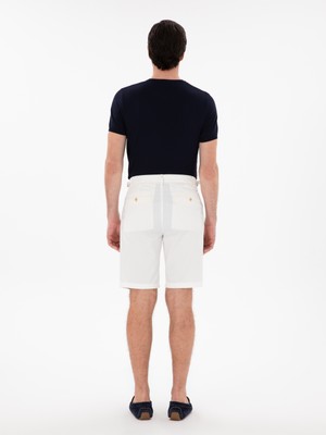 Cacharel Erkek Ekru Regular Fit Pamuk Karışımlı Pileli Bermuda Şort 50301610-VR019