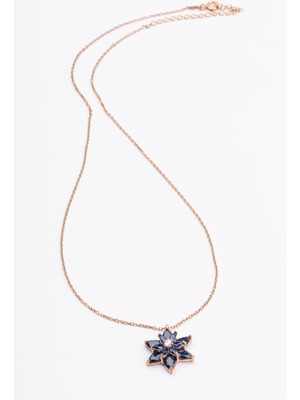 Jewelmim Mavi Renkli Taşlı Lotus Çiçeği Gümüş Kolye 18 Ayar Rose Altın Kaplama Lotus Çiçeği Kolyesi 925 Ayar Gümüş Kadın Kolye | Bayan Zirkon Taşlı Lotus Kamelya Çiçeği Rose Gold Kadın Gümüş Kolye