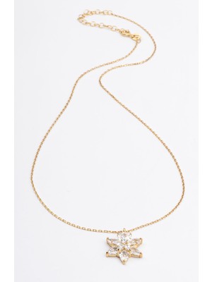 Jewelmim Beyaz Taşlı Lotus Çiçeği Gümüş Kolye 18 Ayar Sarı Altın Kaplama Lotus Çiçeği Kolyesi 925 Ayar Gümüş Kadın Kolye | Bayan Zirkon Taşlı Lotus Kamelya Çiçeği Gold Kadın Gümüş Kolye