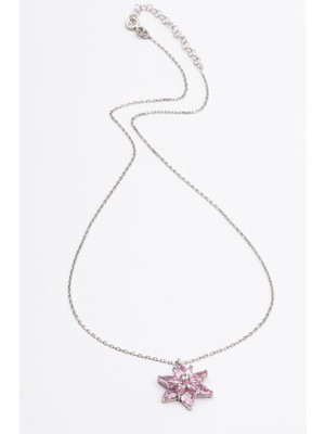 Jewelmim Lila Renkli Taşlı Lotus Çiçeği Gümüş Kolye 18 Ayar Beyaz Altın Kaplama Lotus Çiçeği Kolyesi 925 Ayar Gümüş Kadın Kolye | Bayan Zirkon Taşlı Lotus Kamelya Çiçeği Kadın Gümüş Kolye