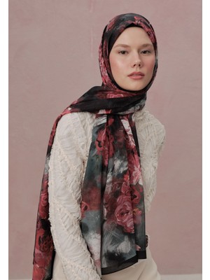 Siyah Fresh Scarfs Love In Bloom Desen Vual Şal