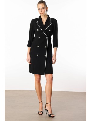 Moda Ilgi Kadın Taş Şeritli Kruvaze Elbise 0005 Siyah