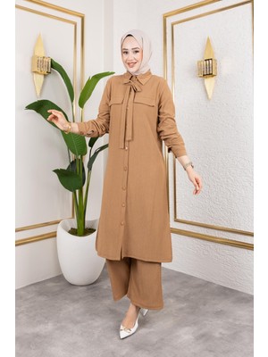 Flar Detaylı Ikili Tesettür TAKIM-3151 Latte